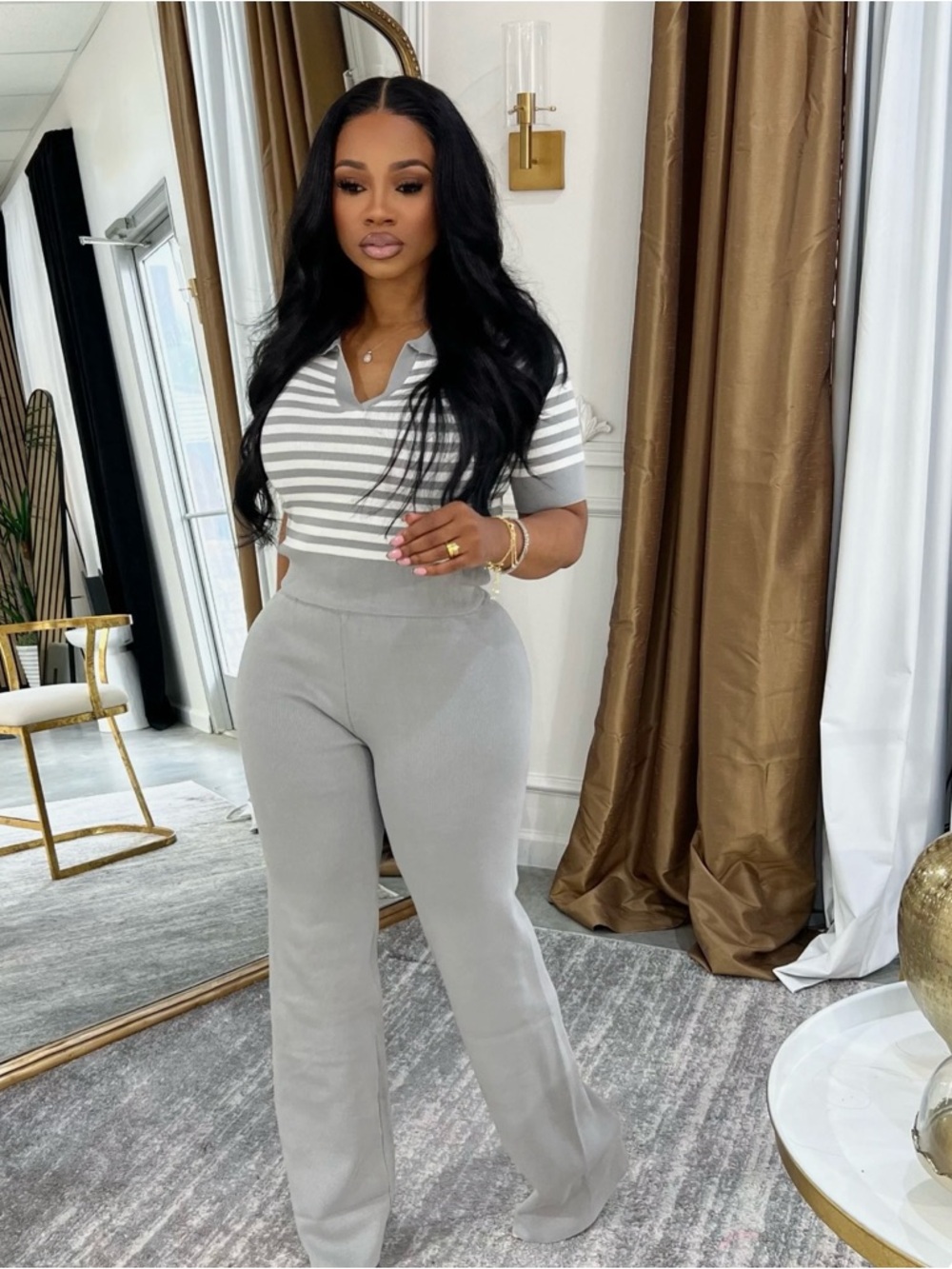 Gray High-Waist Wide-Leg Pants - Women's Comfortable Knit Trousers pant set